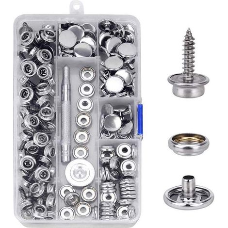 Set aus 150 hochwertigen Marine-Polsterzubehörteilen aus Edelstahl, 10 mm, Bootskreuzung, Druckknopfbefestigungen, mit Schrauben, klickbar, inklusive Werkzeug