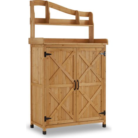 MCombo Holz Pflanztisch outdoor wetterfest, Gärtnertisch Blumentisch mit Arbeitsplatte, für Garten Balkon und Terrasse, Natürlich, 0439 (1/5)
