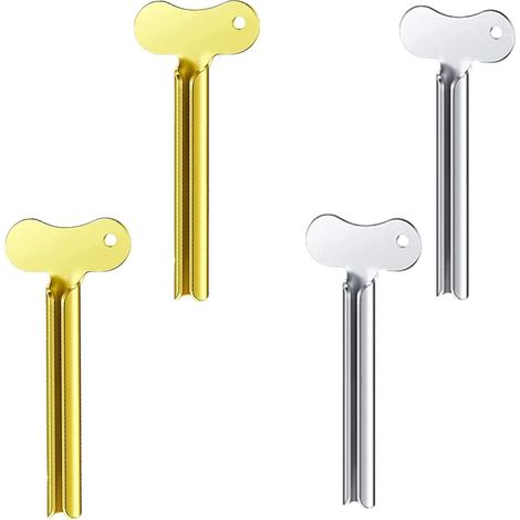 Presse-tube en Acier Inoxydable - Lot de 4 - Design Clé T - Extracteur Économique - Salle de Bain et Cuisine - Argent et Doré (1/5)