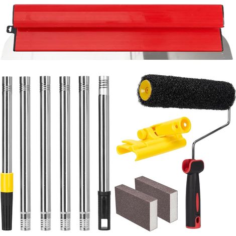 Kit plaquiste complet pour enduit et rénovation – Lame inox renforcée 60 cm avec perche télescopique 1,8 m, brosse 9”, blocs abrasifs, pour murs et plafonds (1/5)