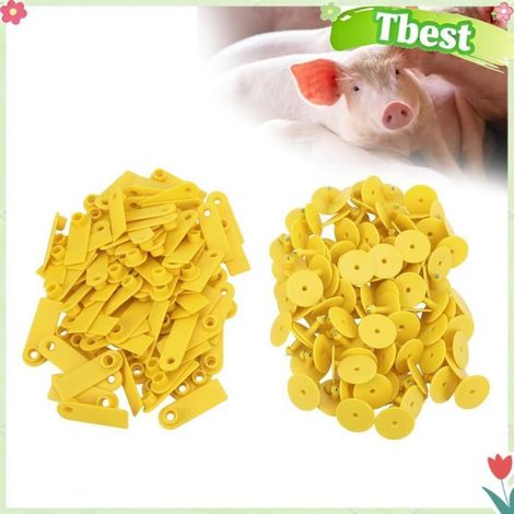Tbest Étiquettes d'oreille pour bovins 100pcs Étiquettes d'Oreille Vierges Animaux animalerie hygiene Pas de mot jaune (prix 100) (1/5)