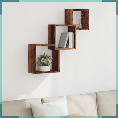 855814 étagère murale en forme de cube vieux bois bois d'ingénierie (1/5)