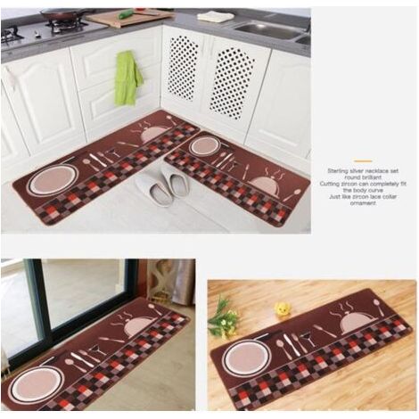Tapis de cuisine antidérapant – Non spécifié – Lot de 2 – Motif couteau et fourchette – 50 x 80 cm et 50 x 120 cm (1/2)