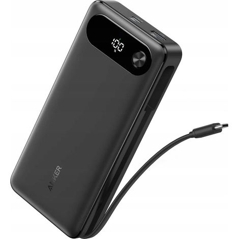 Batería externa Anker de 20000 mAh y 87 W con conector USB-C integrado, color negro, 1 unidad. (1/4)