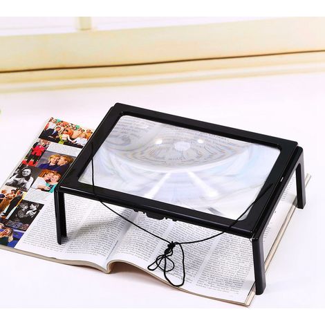 Miroir loupe ultra-mince à éclairage LED, de type trépied, en plastique, pour la lecture de documents A4.