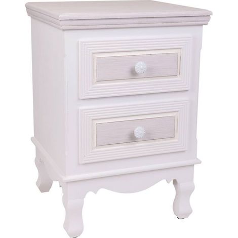 Chevet blanc deux tiroirs en bois style élégant pour chambre - Blanc bois élégant et beige doux (1/5)