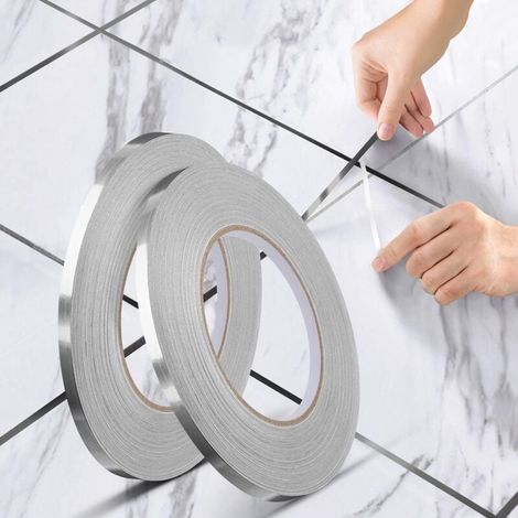 Selbstklebendes Fliesen-Dekorklebeband, wasserdichter Fugenstreifen, für Böden, Wände, Decken, Türen und Fenster, Wohnkultur (2 (0,5 cm 50 m), Silber)—— (1/4)