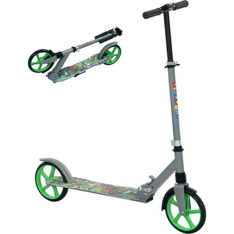 Trottinette enfants 6 à 12 ans, trottinette pliable à 2 roues, hauteur réglage, pour filles et garçons, scooter vert (1/5)