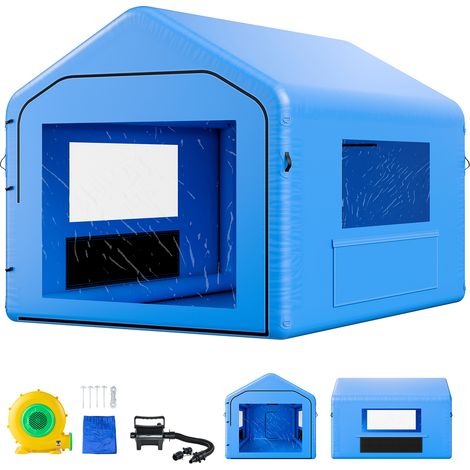 Mophorn Aufblasbare Lackierkabine Spritzkabine 4 x 3 x 2,8 m, Zelt mit 750 W Gebläse und Luftfiltersystem, Dreieckdach, PVC-Material, geeignet für die Spritzlackierung von Fahrzeugkomponenten