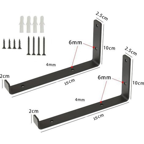 (15 cm - 2 pièces) Supports d'étagère muraux noirs en forme de L avec vis, 15 cm (1/5)