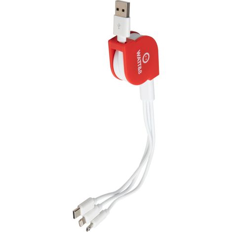Câble USB rétractable 100cm - Lightning, Micro-USB et Type-C universel - rouge - Watt and Co (1/4)