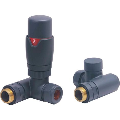 Heatwave Dual Fuel Basalt Grey Thermostatic Corner Radiator Valve Set (1/2)