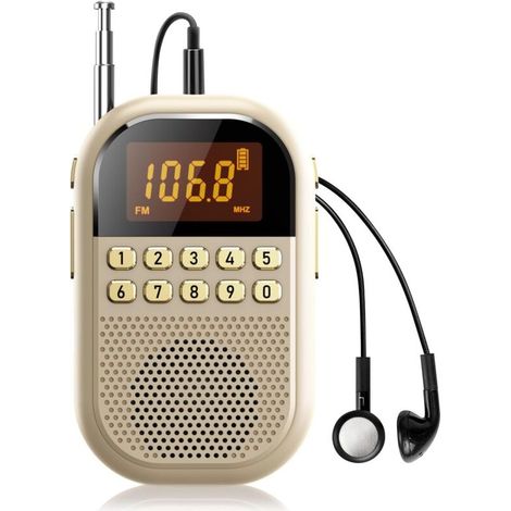 Taschenradio mit AM/FM-Empfang: Wiederaufladbarer 1100-mAh-Akku, großer Lautsprecher, ideal für unterwegs, Champagnerfarben