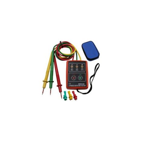 Probador de fase trifásico portátil: medidor de campo giratorio de CA 60V-600V, probador de rotación trifásica, probador de voltaje con zumbador y pinzas de cocodrilo para dispositivos de alta potenci