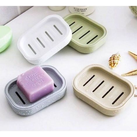 Porte Savon 11x8cm en Plastique Beige ou Gris Rangement Salle de Bain Lavabo Douche (1/4)