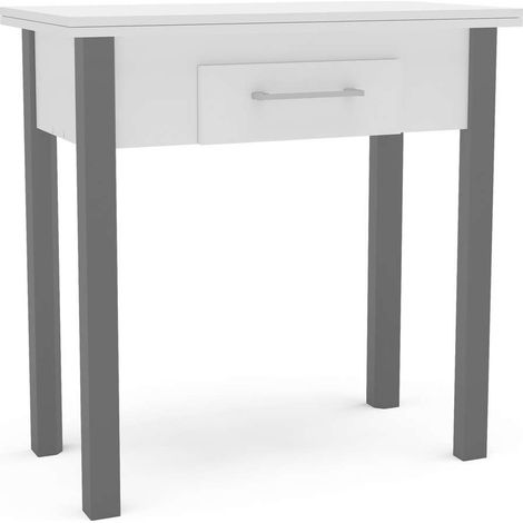 Mesa para cocina, comedor abatible 1 cajón Md-Bety acabado blanco/gris, 80cm(ancho) 75cm(altura) 40/80cm(fondo).