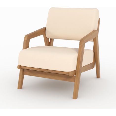 Sillón de jardín Siargao de madera de acacia y tela beige claro