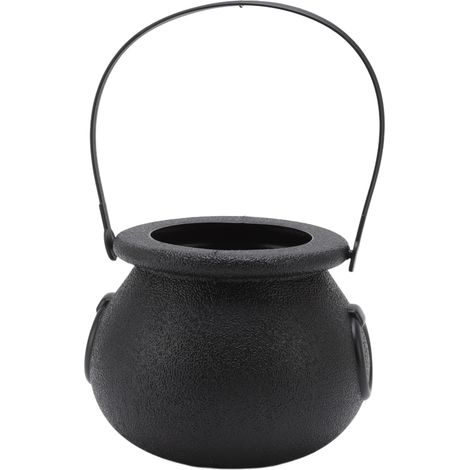 Seau à bonbons en plastique noir portable chaudron décoratif pour fête d'Halloween avec poignée pour enfants (1/5)