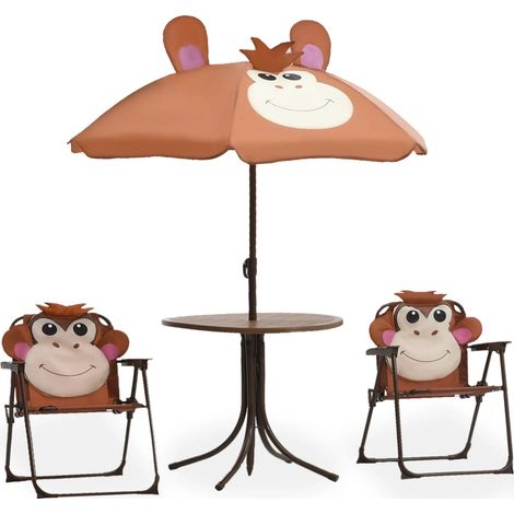 vidaXL 3 Piece Kids' Garden Bistro Set with Parasol Brown