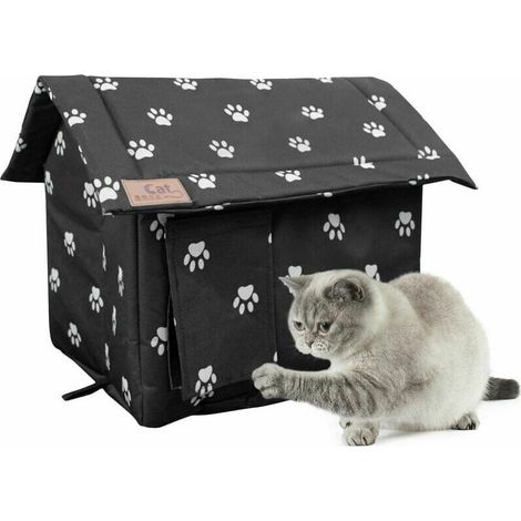 Niche d'hiver pour chat - Abri chaud pour chat, lit résistant aux intempéries avec rideau de porte, niche imperméable et coupe-vent pour chats et petits chiens (1/5)