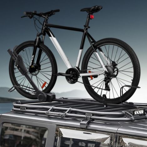 Porte-vélos pour toit, 110 cm de support pour cadre de vélo en alliage d'aluminium réglable en hauteur de 75-98 cm verrouillable Support de vélo en fer Nylon pour montage sur toit de voiture Oxydation (1/5)