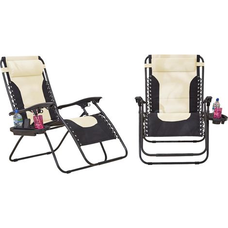 Neo Pair of Outdoor Zero Gravity XL Sun Loungers – Cream