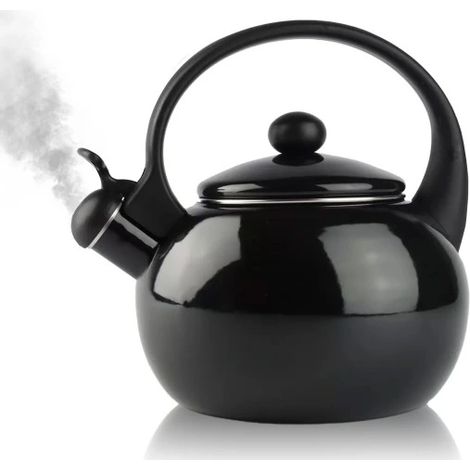 Bollitore tradizionale, smaltato, nero, con fischietto, in acciaio, 2,2 l, per piano cottura a induzione a gas.