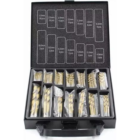 Set mit 99 HSS-Spiralbohrern, feinverzahnt, titanbeschichtet, für Holz und Konstruktion, präzises Bohren, Komplettset (1/5)