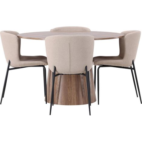 Lanzo Essgruppe Esstisch Natur 4 Stühle Bouclé beige. (1/4)