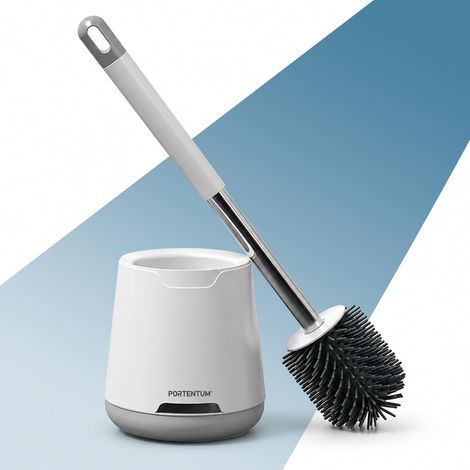 Brosse Toilettes WC Silicone avec Support antigoutte et Moins d’odeurs - Brosse WC à tête Courbe et Manche métallique - Format Compact près des Toilettes - Accessoire Salle de Bain (1/5)
