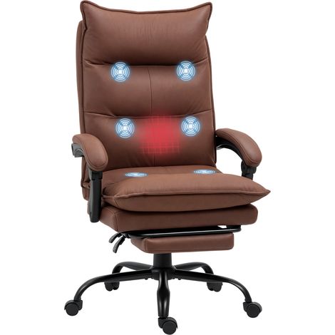 Sedia da ufficio massaggiante e riscaldata, sedia da ufficio, altezza regolabile, schienale reclinabile, 66x74x121,5 cm marrone