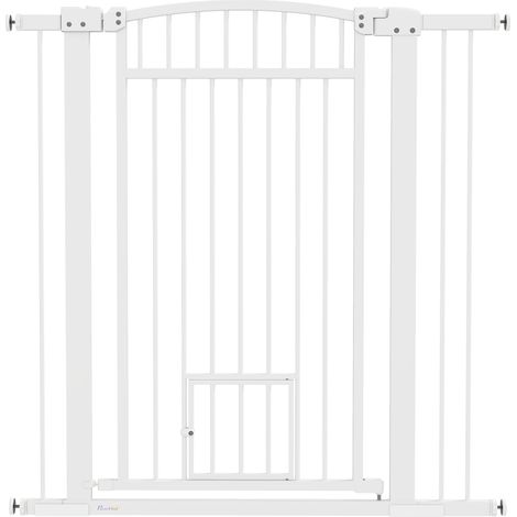 Barrière pour chien, largeur réglable 76–102 cm, barrière extra large avec chatière, blanche (1/5)
