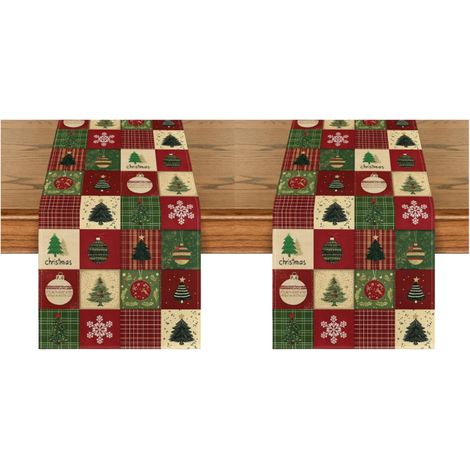 Camino de mesa con forma de árbol de Navidad, 33 x 183 cm (13 x 72 pulgadas), decoración festiva para el hogar y fiestas, ambiente festivo (2 piezas) (1/4)