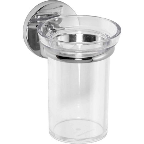 Porta Spazzolini Bagno da Muro Parete Trasparente Viti o Colla One Duo Cromo (1/2)