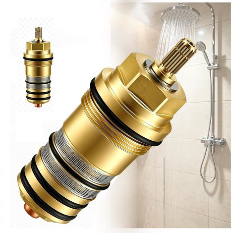94282000 Cartouche Thermostatique en Laiton -3/4" Cartouche Thermostatique Douche Remplacement pour Hansgrohe Ecostat iBox ThermoBalance Compatible Mitigeurs Baignoire 2/3 Trous Précise ±1°C (1/5)
