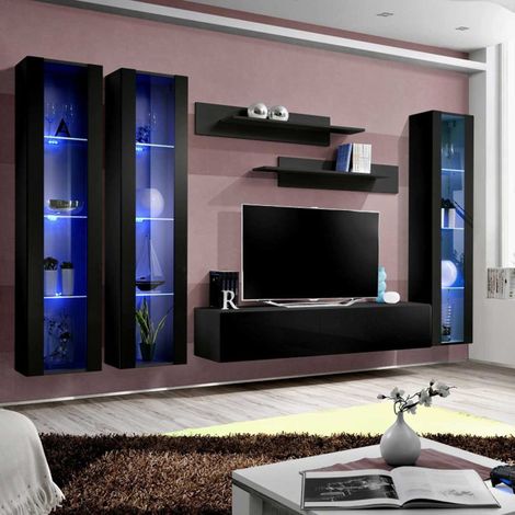Ensemble Meuble TV Mural "Fly C2" 310cm Noir (1/5)