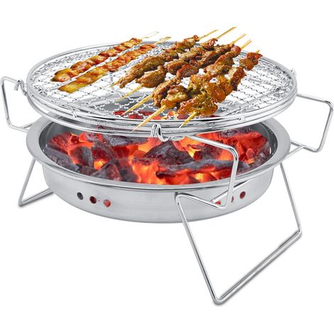 Mini barbecue pliable et portable en acier inoxydable, rond, idéal pour le camping et la terrasse. (1/5)
