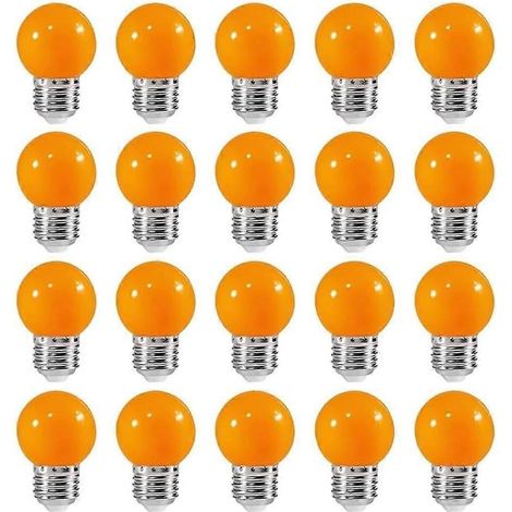 Verpakking van 20 E27 3W LED-kleurlampen, energiebesparende LED-golflichtslinger, voor thuis, bar, feest en sfeerdecoratie, 6,84,54,5 cm, oranje, kunststof. (1/5)