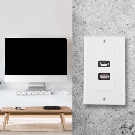 Panneau mural double port USB 2.0 pour la décoration de la maison, du bureau, de l'immeuble ou de l'hôtel. (1/5)