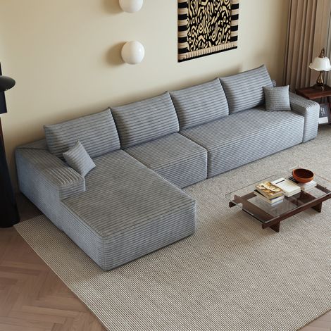 Modulares Ecksofa 340 x 175 x 83 cm aus grauem Stoff, montagefrei – MEUBLIV (1/5)