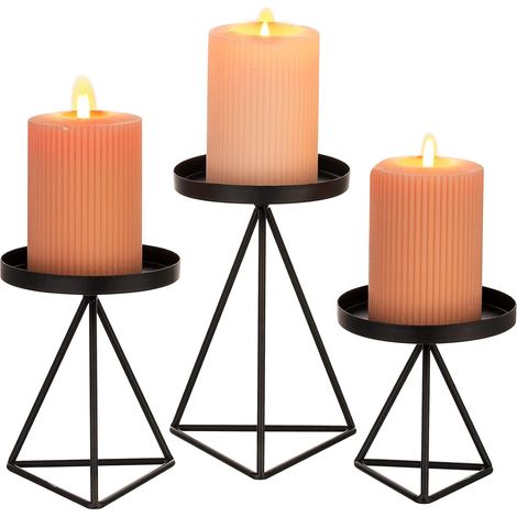 Bougeoirs géométriques noirs pour bougies piliers – Ensemble de 3 bougeoirs vintage en fil métallique pour salon, salle à manger, cheminée, fête de Noël, Halloween, centres de table (1/5)