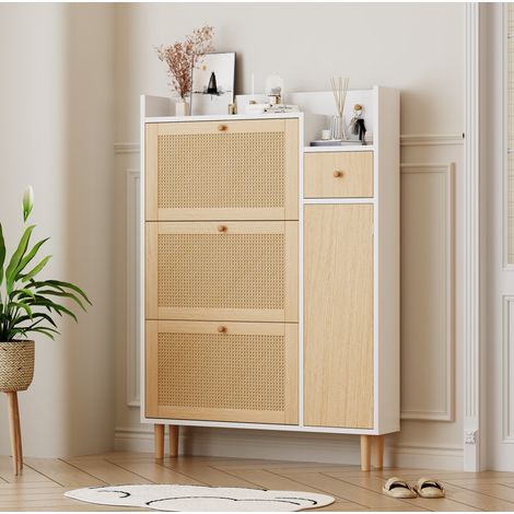 MEUBLIV Zapatero 90x17x125 cm natural - 3 puertas abatibles, 1 cajón (1/5)
