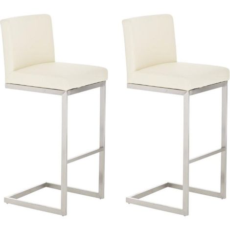 Set di 2 sgabelli da bar dal design moderno con supporto in acciaio inox e seduta in PVC color crema 100004386