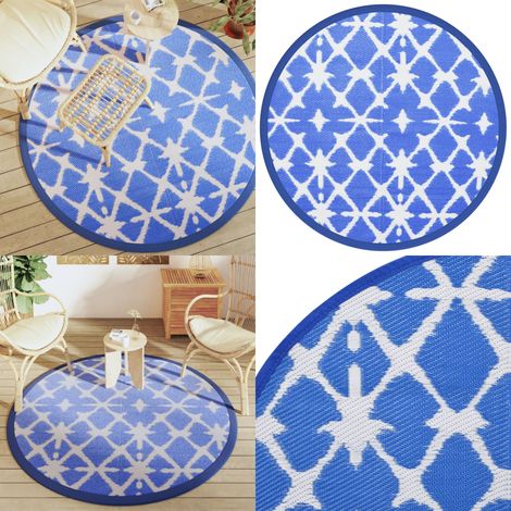 Tapis d'extérieur ARAKIL bleu et blanc Ø160 cm PP - Tapis Exterieure - Tapis De Jardin - Tapis Rond - Tapis Bleu - Tapis Design - Home & Living (1/5)