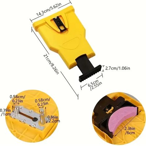 Aiguiseur de tronçonneuse portable pour barres de tronçonneuse à deux trous (14, 16, 18, 20 pouces), aiguiseur de tronçonneuse efficace avec 4 pierres à aiguiser. (1/4)