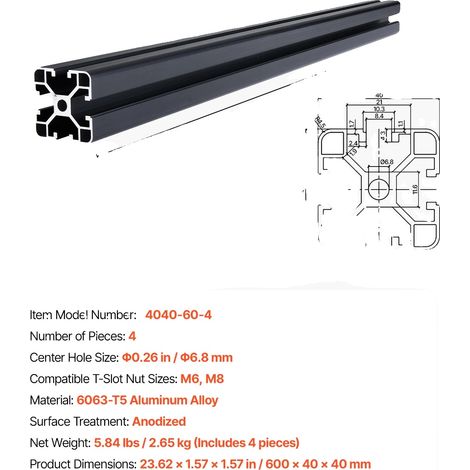 Rail Linéaire, Construction en Aluminium Durable, Polyvalent pour Divers Projets, 1000 mm (1/2)