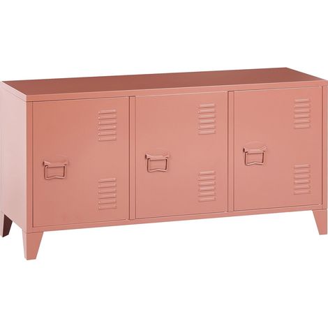 3 Door Sideboard Golden Brown Steel Adjustable Shelves Ventilation Slots Leg Caps Cable Management TV Stand Home Office Furniture Industrial Design CARDIFF (1/5)