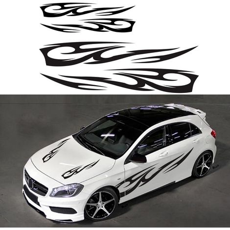 Autocollants flamme racing pour carrosserie et capot, vinyle noir brillant, 4 pièces (1/5)