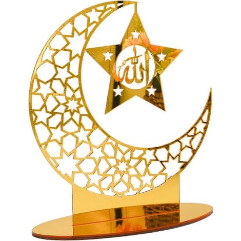 Ornement de lune en acrylique pour l'Aïd et le Ramadan, décoration de table pour le salon.-Gold C (1/5)