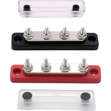 12V - 48V cc Bus Bar Bloc de distribution de poteau de raccordement de 4x 3/16 "pour bus de 100 ampères avec couvercle bus de borne de batterie noir + rouge 2 groupes (1/5)